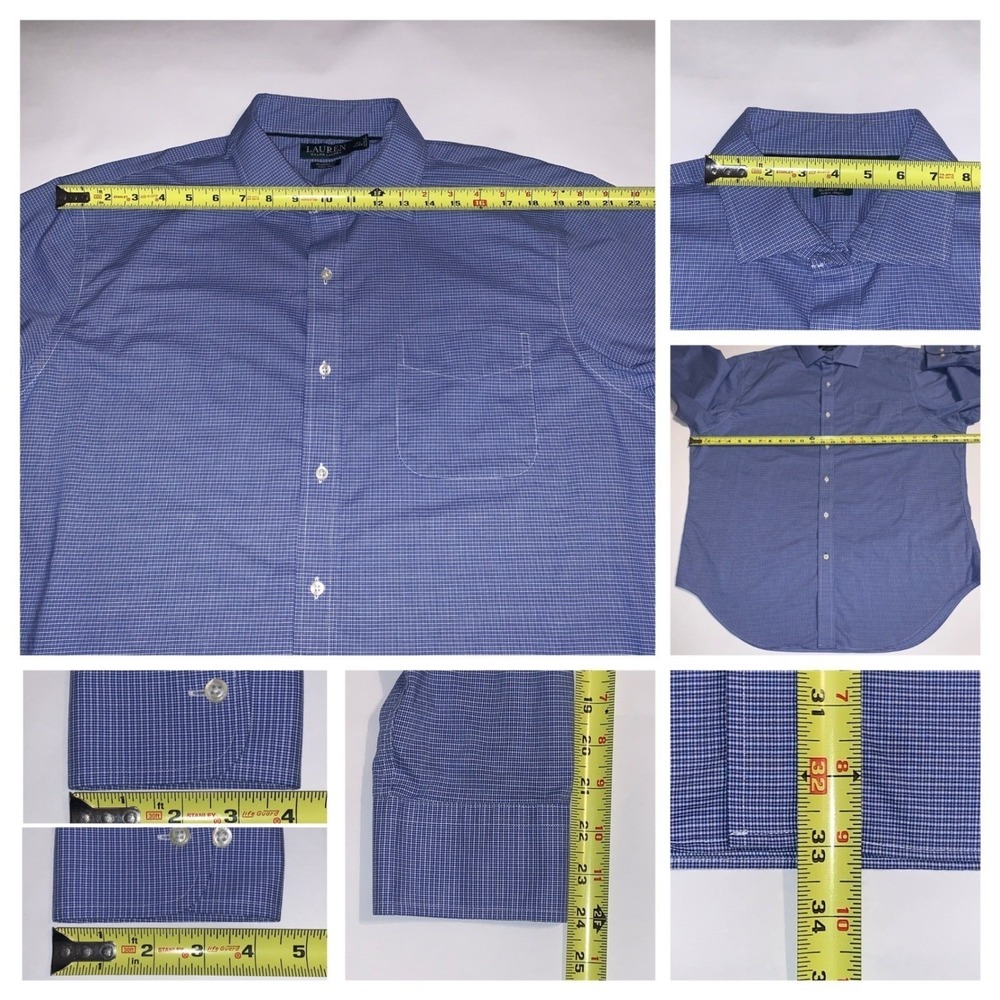 Lauren Ralph Lauren Blue Checkered Shirt Mens XL 17.5 34/35 Classic Fit Non Iron - Picture 8 of 8